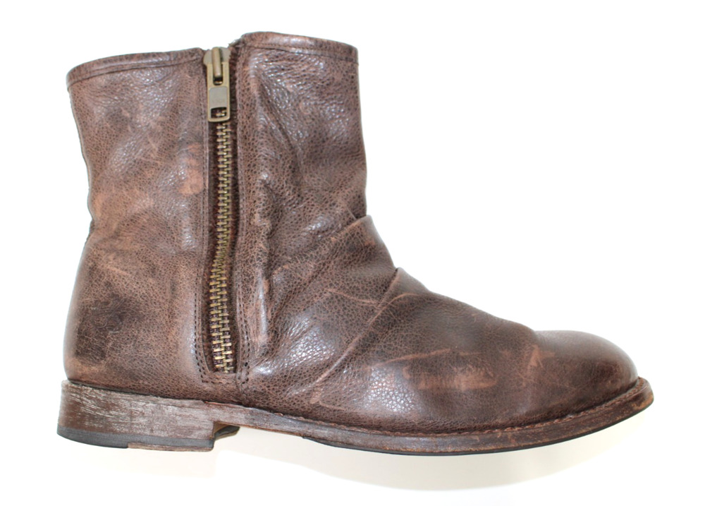 John Fluevog Size W 11/M 9 MALCOLM Brown Distressed Leather Zip Ankle Boots Moto